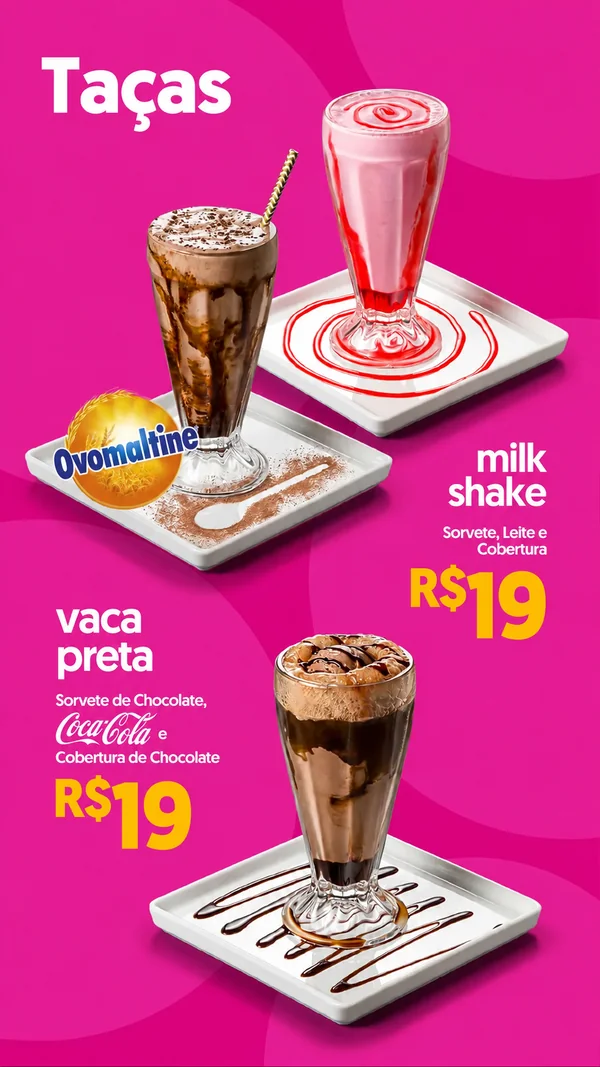 Cardápio Maroma, página 6 de 13 — Taças: milk shake e vaca preta