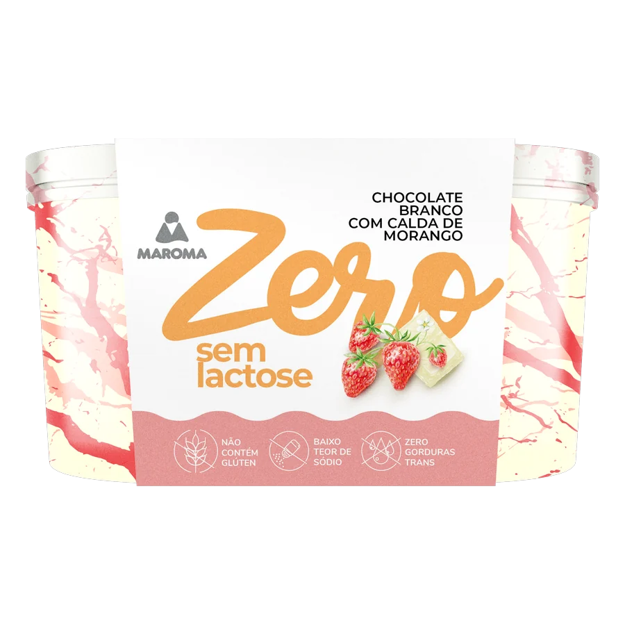 Sorvete Zero Lactose Chocolate Branco com Calda de Morango 1 L — Maroma