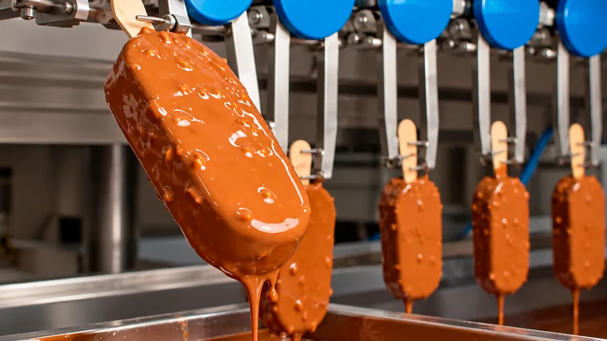 Linha automatizada de picolés na fábrica da Maroma